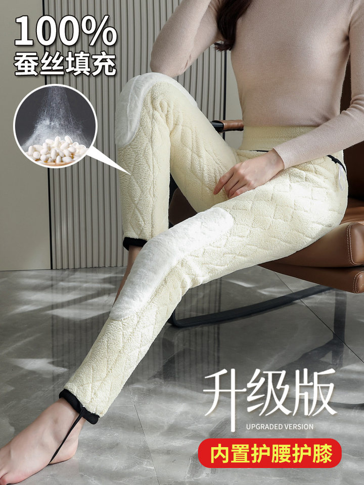 Quần legging giữ nhiệt nữ siêu dày lót nhung cừu, cạp cao, có bản nâng cấp đệm lưng và đầu gối — [Phiên bản cơ bản không có miếng đệm eo và miếng đệm đầu gối] Thư viện lụa cừu cừu cực dày, [Phiên bản nâng cấp của miếng đệm thắt lưng và đầu gối tích hợp] Thư viện lụa cừu cừu cực dày