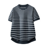 ZY8103T-3D老钱风条纹圆领针织短袖通勤百搭夏季时尚简约T恤，男装针织衫/毛衣，星座614