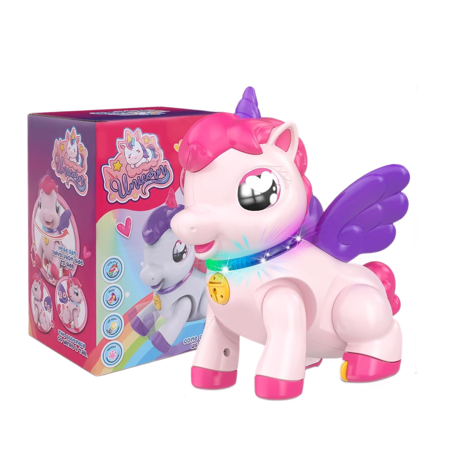 Diversión transfronteriza sonido y luz nocturna dibujos animados unicornio juguetes eléctricos niños niñas pueden cantar juguetes 3 - 6 meses