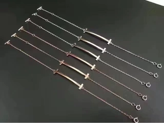 T家同款手链真金电镀光身镶钻微笑笑脸可调节网红简约百搭手饰女