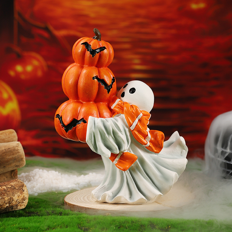  New Product Halloween Holiday Decorations Resin Ornaments Cartoon Ghost Black Cat Home Desktop Atmosphere Decoration