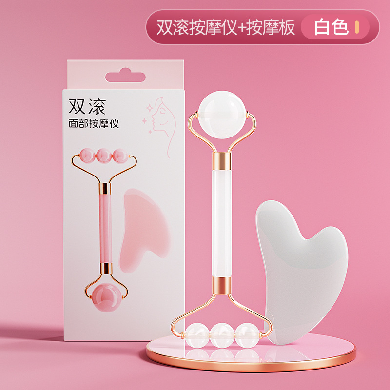 Nuevo rodillo de doble cabeza masaje facial no jade ojo facial levantamiento de masaje apretado conjunto de herramientas de belleza