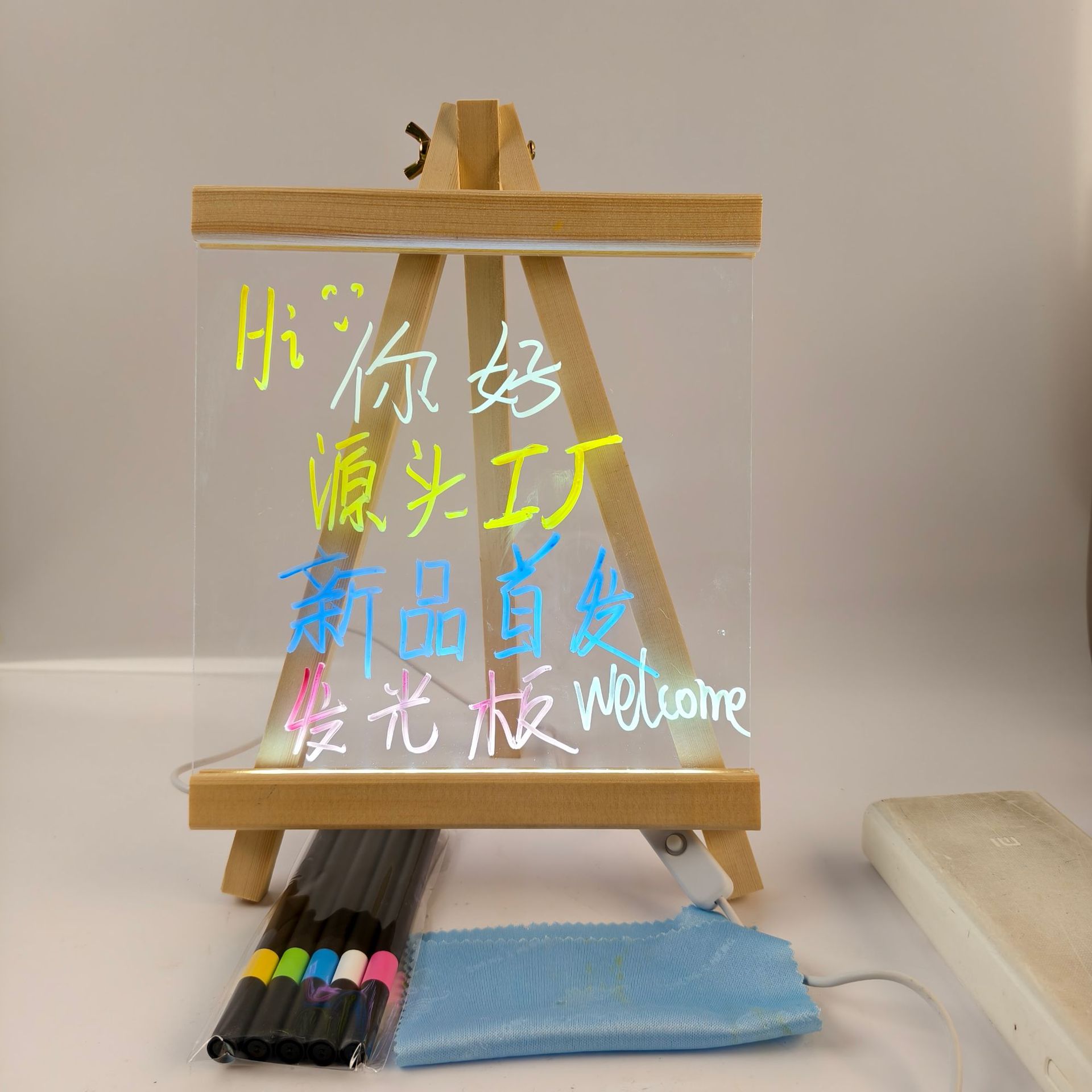 Acrylic Erasable DIY Drawing Board for Desktop, Suitable for Coffee Shops, Restaurants, and Milk Tea Stores, Wooden Standing Writing Board