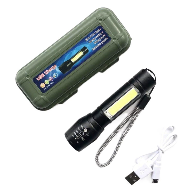 Открытый сильный свет мини телескопический фонарик небольшой домашний USB-зарядный COB боковой свет алюминиевый 511 фонарик оптом
