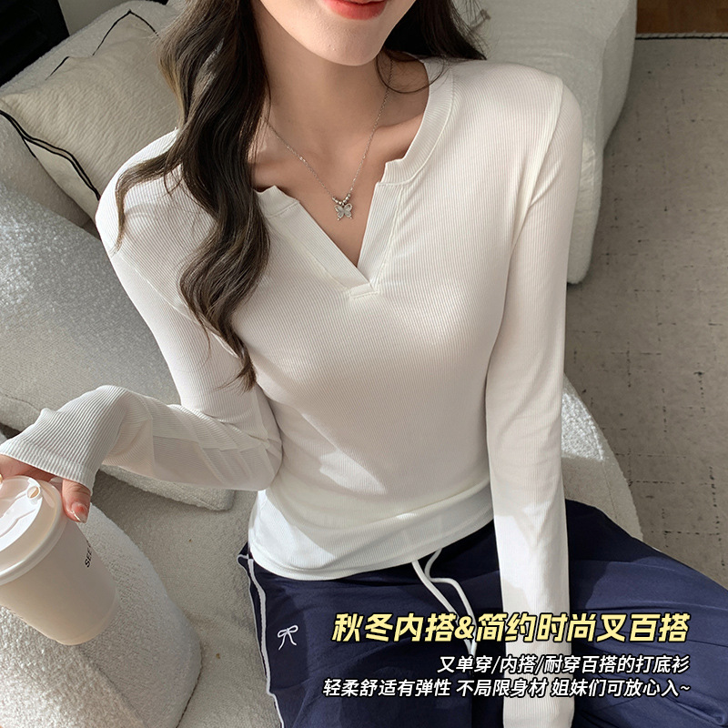 K2301V 넥 레깅스 여성 올가을 겨울 나사 슬림핏 날씬해 보이는 티셔츠 이너 기질 매운 여자 긴 소매 상의