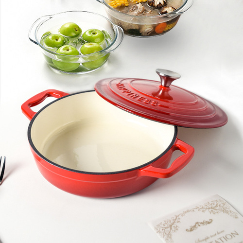 Small Happiness Enamel Cast Iron Dutch Oven Baking Pot Household Multifunctional Stew Pot Seafood Pot Soup Pot Induction Cooker Compatible