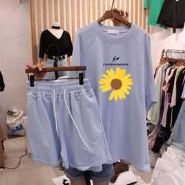 特大码女装胖2-300斤短袖恤女上衣宽松胖女人套装夏季休闲短裤
