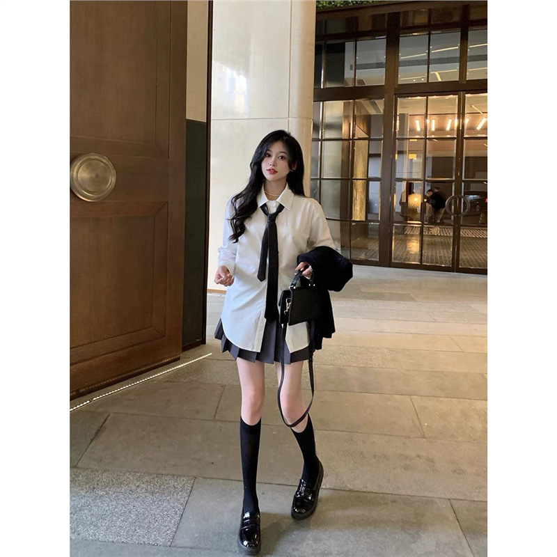 Design Sense Niche Academy Style White Shirt Women's Little JK Shirt Tie Long Sleeve Inner Stacked Top Autumn
