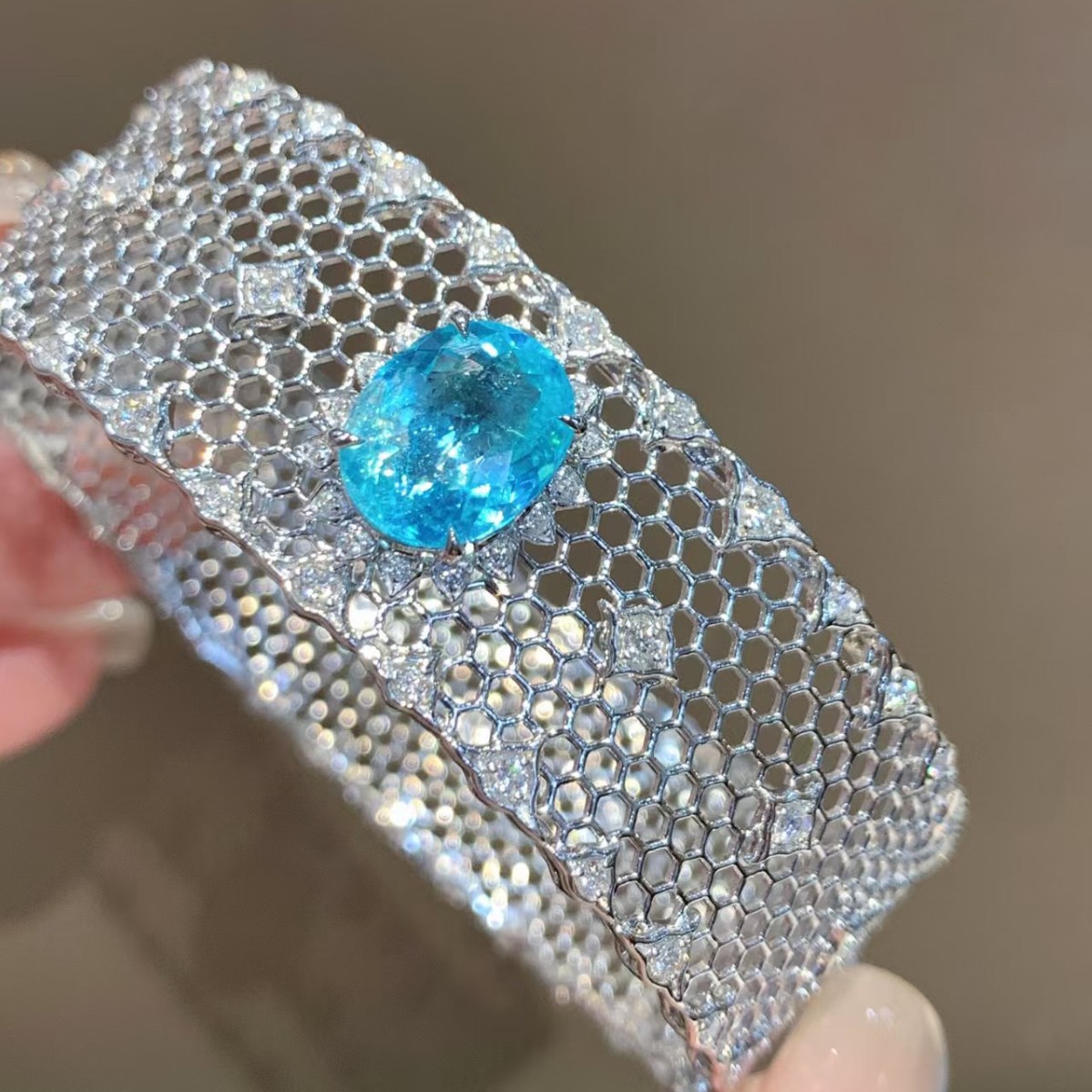 Platinum diamond bracelet natural stone