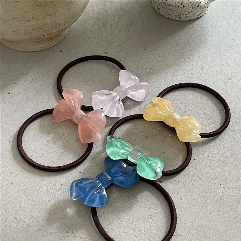 Summer Fresh Style Jelly Texture Acrylic Bow Hair Ring Horsetail Hair Rope Hair Strap Sweet New_voghion.com