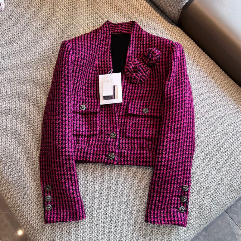 25 European and American Style Short Blazer with Floral Pattern, French Retro Socialite Color-Block Cardigan Top for Women 25 European and American Style Short Blazer with Floral Pattern, French Retro Socialite Color-Block Cardigan Top for Women