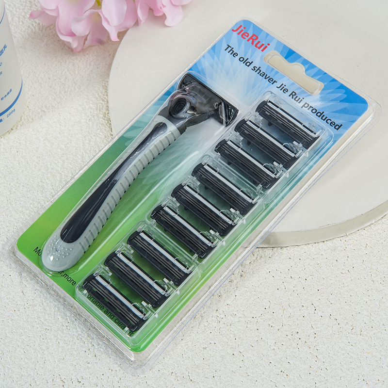 Foreign trade supply: Men's manual razor blades, vintage razor with three-blade system, 1 razor handle and 9 blade heads set