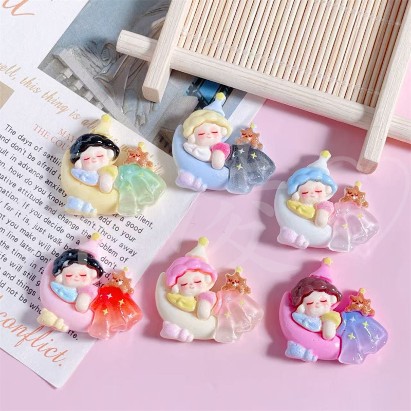创意卡通月亮船睡觉小女孩树脂配件 手工diy奶油胶饰品挂件配饰|undefined