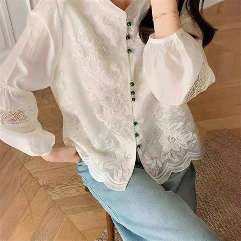 Dropshipping 2026 Spring/Summer New Style Exquisite Embroidery White Shirt with a New Chinese Style and Loose Fit for a Youthful Look