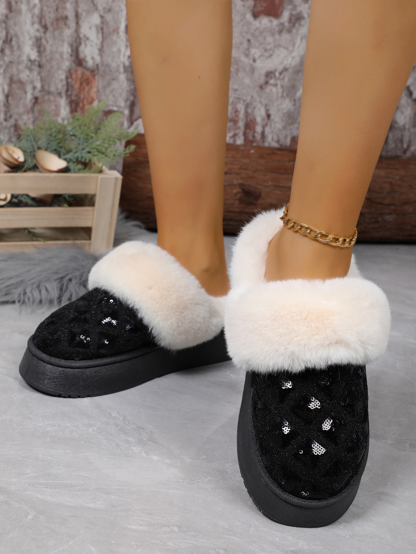 New thick soled slip-on snow boots warm half-drag low-top snow boots_voghion.com
