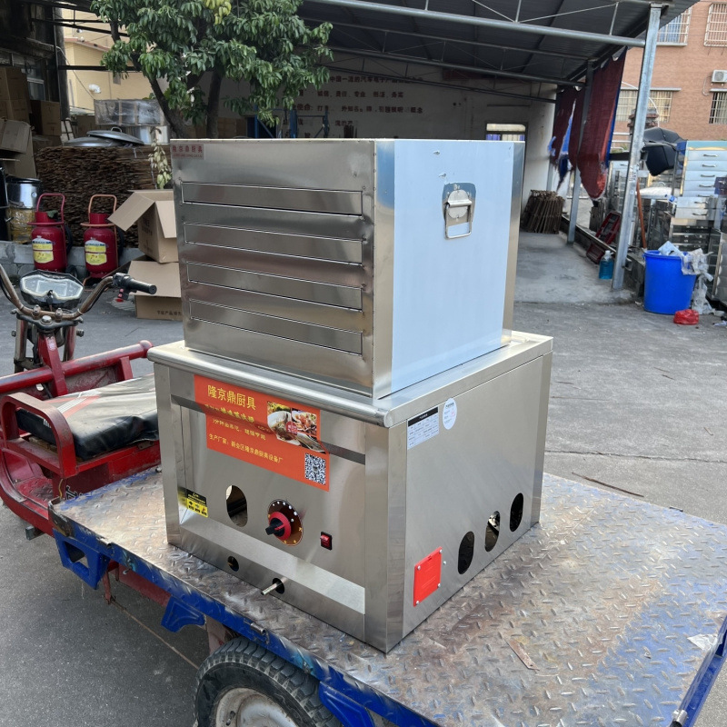 Longjingding modelo de coche de tres ruedas máquina de salchichas de gas vapor comercial multifuncional horno de salchichas de vapor de desayuno cabina completa
