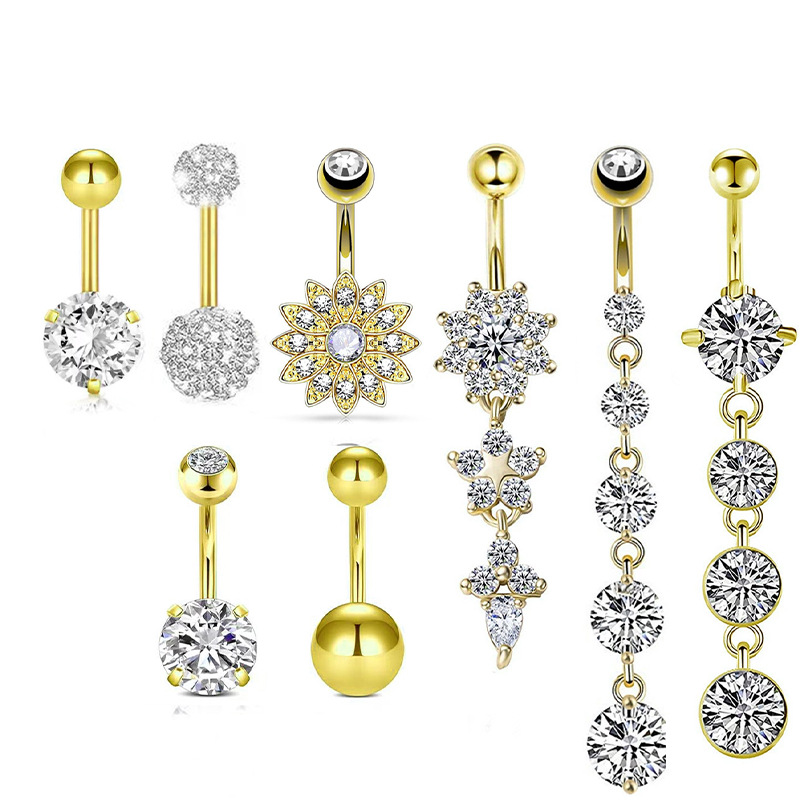 Set di gioielli sexy per piercing all'ombelico con anello in acciaio inossidabile a farfalla e micro zirconi intarsiati_voghion.com