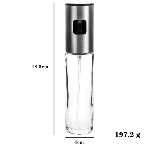 304 Stainless Steel Oil Sprayer, Food-Grade Oil Dispenser, Press-Action Glass Atomizer with Oil Injector