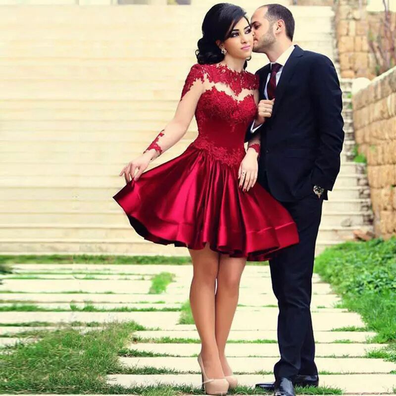 El Comercio exterior europeo y americano Amazon AliExpress deseo vino rojo cuello redondo encaje corto vestido de noche vestido de novia