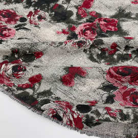 油画提花 灰色系古风晕染玫瑰提花布料 春夏连衣裙套装旗袍面料