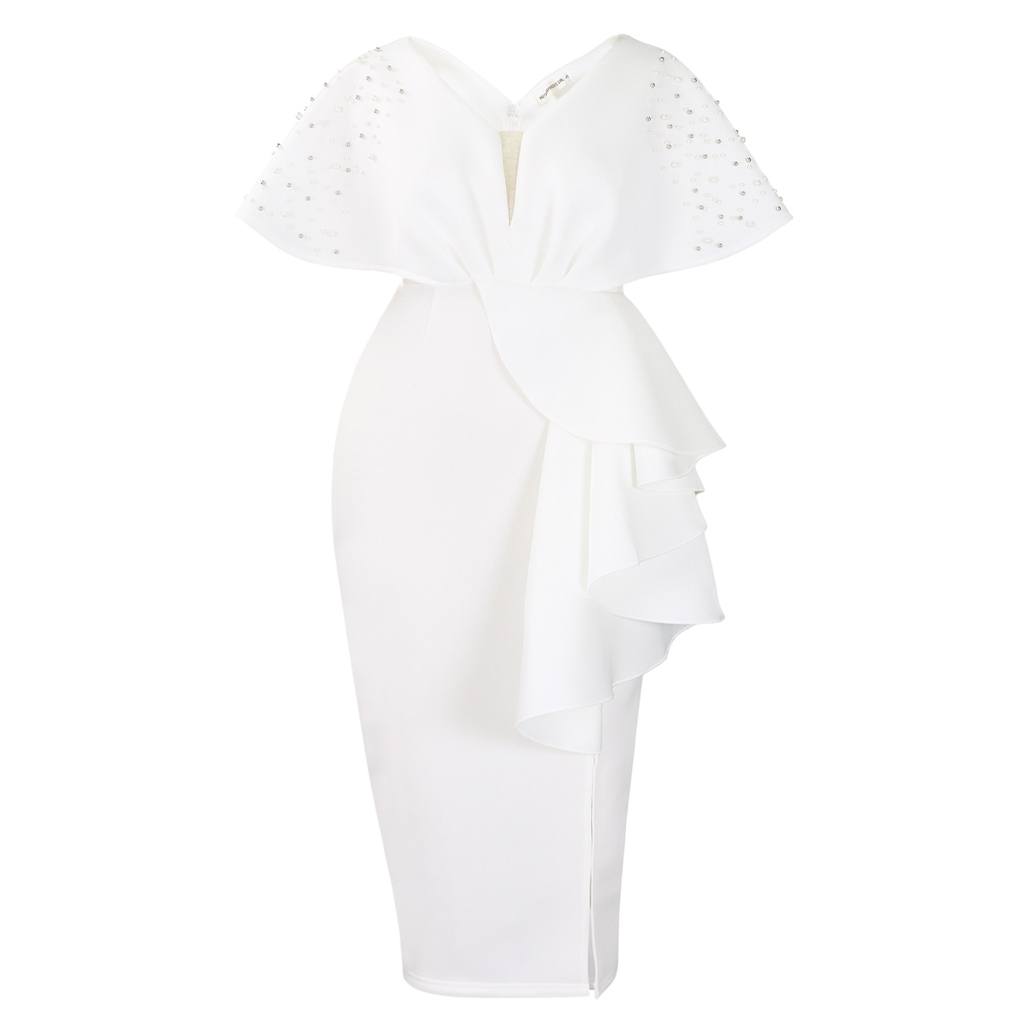 Robe de soirée sexy à col en V et à volants avec fente perlée, robe de banquet de tempérament de célébrité_voghion.com