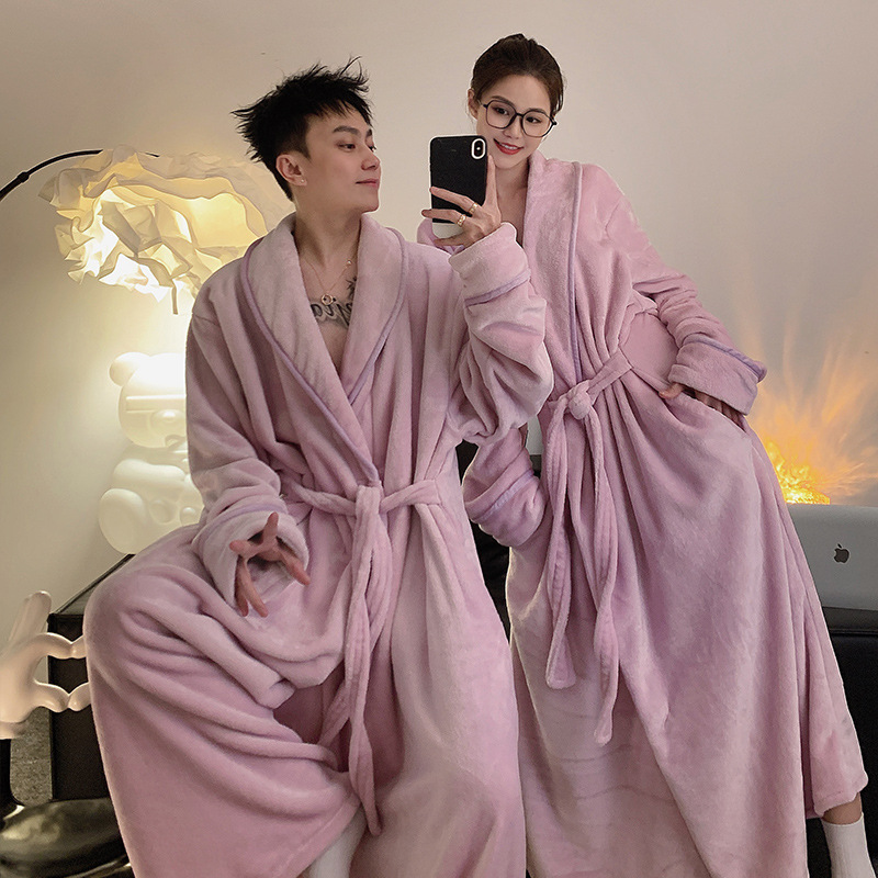 秋冬款加厚睡袍男女珊瑚绒胖mm浴袍睡衣加肥加大特大码300斤长款