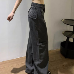 灰色工装裤女2025新款大码胖mm高腰显瘦宽松直筒垂感拖地阔腿裤子