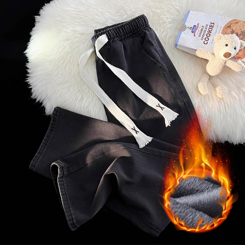 Jeans di marca alla moda per uomo, resistenti all'usura, morbidi, spessi, caldi, pantaloni a gamba dritta, tinta unita, belli e versatili, pantaloni a gamba larga_voghion.com