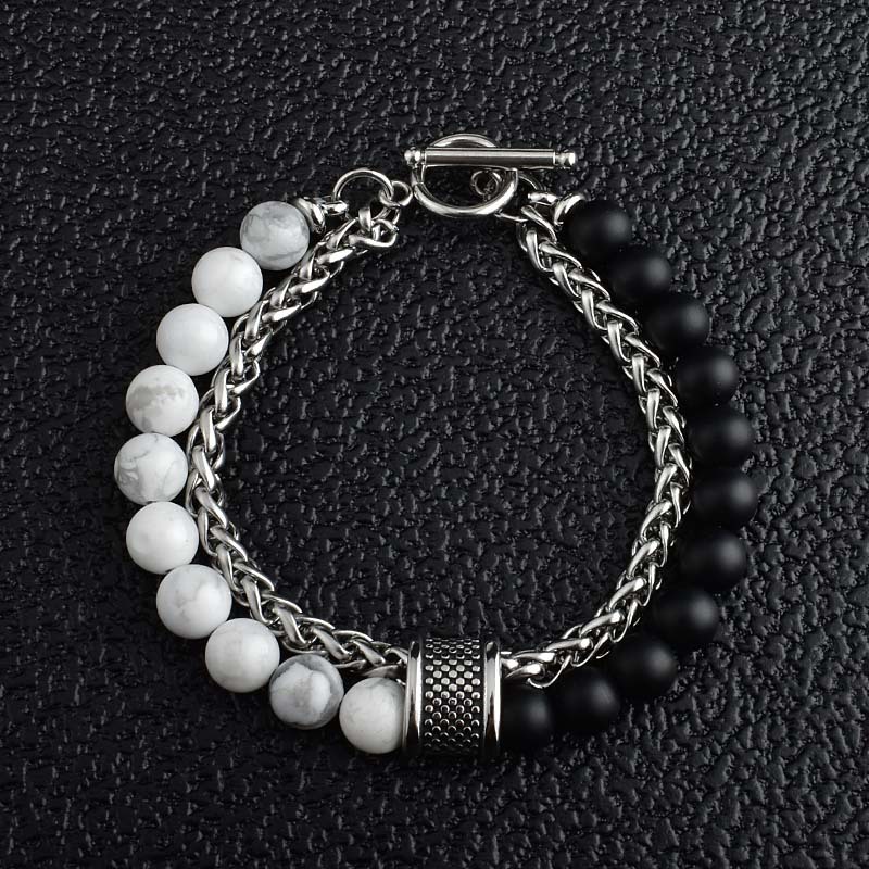 Lässig Einfacher Stil Runden Rostfreier Stahl Stein Perlen Kette Männer Armbänder display picture 5