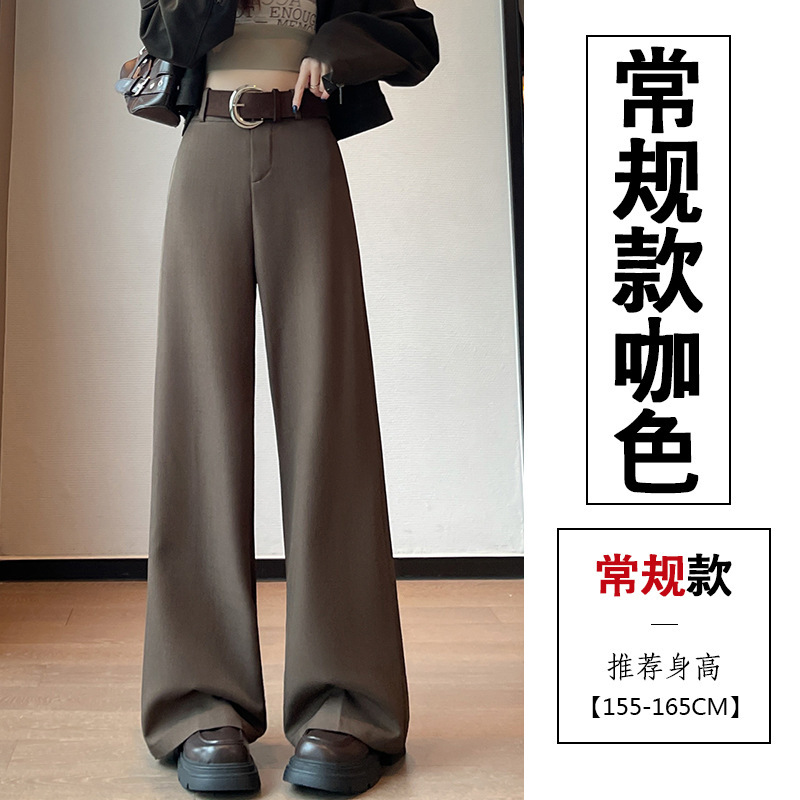 美拉德咖色西装阔腿裤女春秋2025新款高腰垂感直筒窄版休闲西裤子|undefined