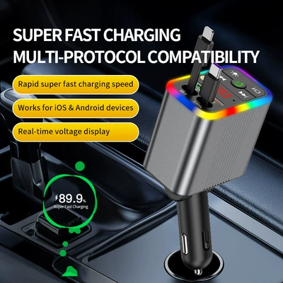 Car mp3: retractable cable, fast charging, cross-border
