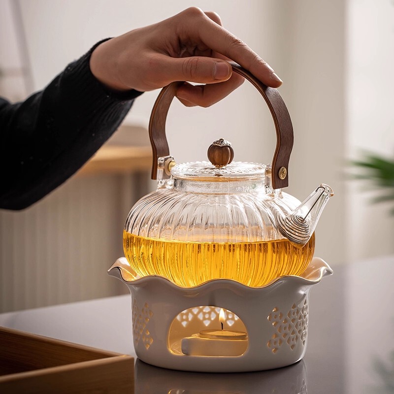 Heat-resistant glass teapot set with candle warmer for home use, Japanese-style hammered teapot for brewing tea, fruit and flower tea set Heat-resistant glass teapot set with candle warmer for home use, Japanese-style hammered teapot for brewing tea, fruit and flower tea set