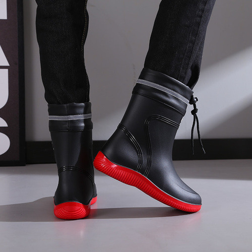 Men's New Waterproof Rain Boots with Elastic Closure, Waterproof, Mid-Cheel, Non-Slip Rain Boots, Water-Proof Work Boots for Men