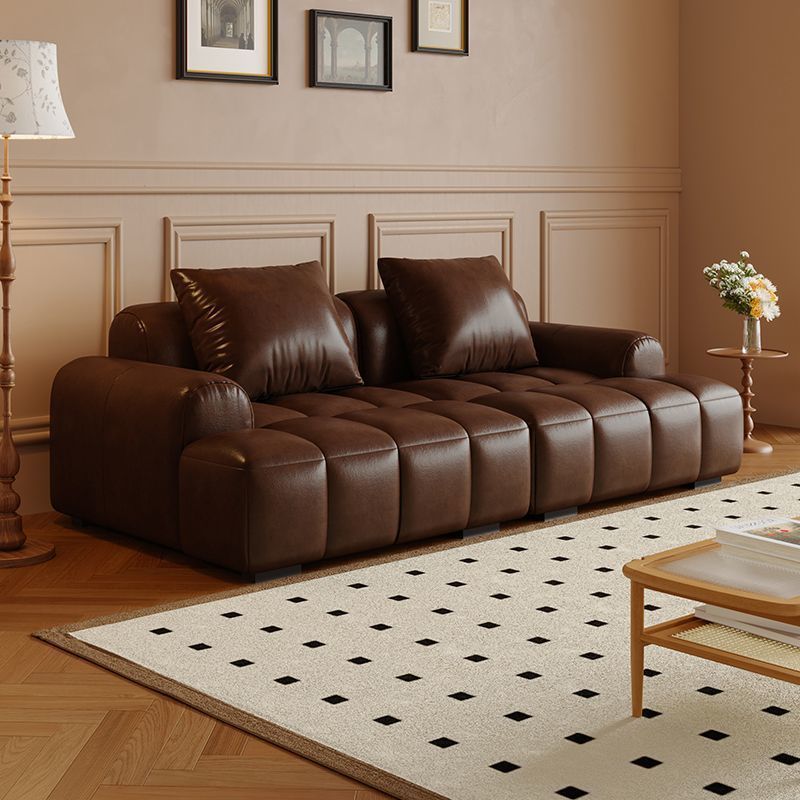 Retro Style Cat Scratch Oil Wax Leather Puff Sofa Living Room Home Small Apartment Straight American Square Sofa