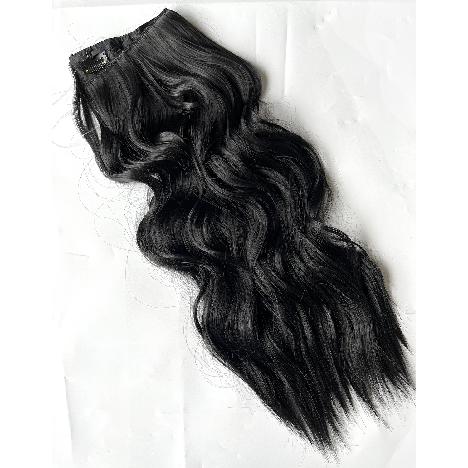 Peruca con 4 clips línea de pescado ondas invisibles extensión de cabello largo
