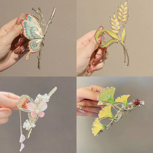 Chinese-style Rainbow Butterfly Hair Clip for Women's Summer Occasions, Large Shark Clip with National Trend, Ancient Style Design, Ethereal Hairpin
