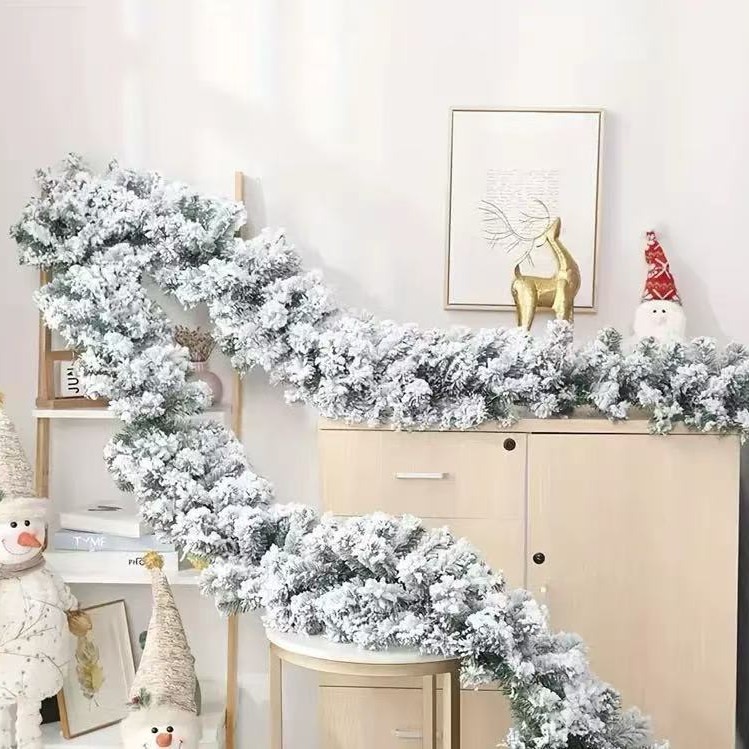 圣诞节仿真雪松藤条PVC加密雪花植绒藤条楼梯装饰品松针藤条|undefined