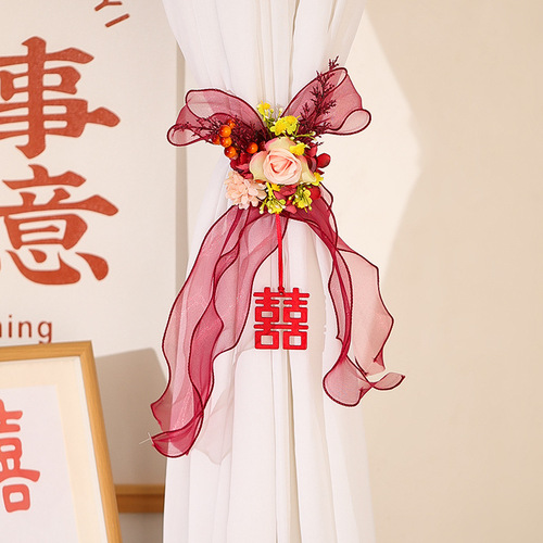 Wedding curtain straps, wedding room layout, woman's wedding, new house, bedroom, happy character latte decoration, wedding supplies