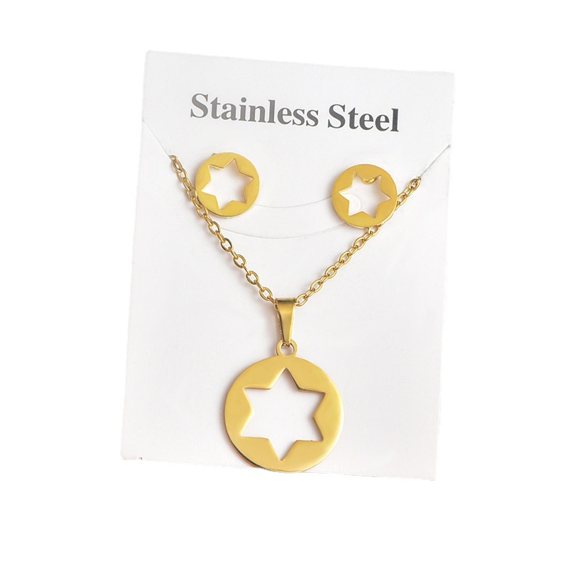 Traje de acero de titanio europeo y americano transfronterizo colgante de copo de nieve pendientes unisex accesorios de joyería geométrica Comercio exterior conjunto de dos piezas