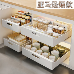 食器棚の中の引き出しとバスケットの棚の台所の階層的な下の水槽の棚の引き出し式の調味料の食器棚の収納ケース