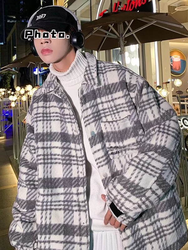 Chaqueta de lana a cuadros para hombres, chaqueta de estilo perezoso de marca de moda suelta de otoño, primavera y otoño ins, ropa de calle de moda coreana