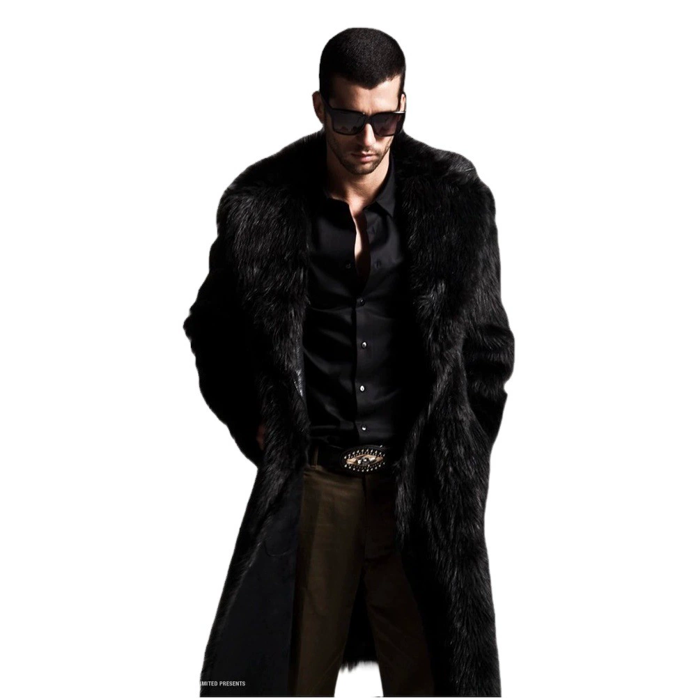 Европейские и американские трансграничная поставка на осень-зиму 2025 года: мужские искусственные меховые куртки средней длины, теплые меховые пальто.