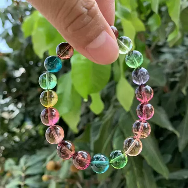 精品巴西天然碧玺彩虹糖果色标水晶貔貅回纹手链蝴蝶原石量大从优