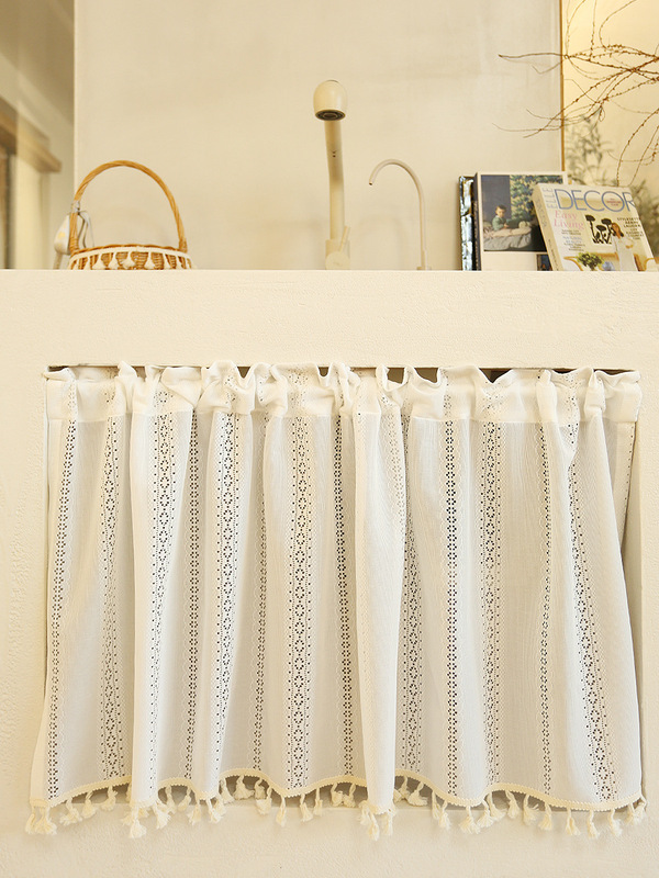 French Simple White Moonlight Lace Half Curtain Hollow Retro Partition Non-perforated Door Curtain Paste Gauze Curtain