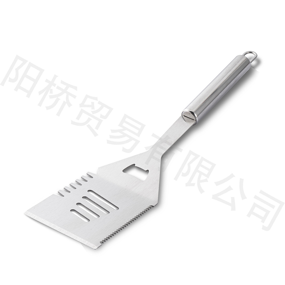 Fábrica Amazon barbacoa al aire libre traje combinación de acero inoxidable barbacoa herramienta tenedor pala clip cuchillo tubo redondo mango herramienta