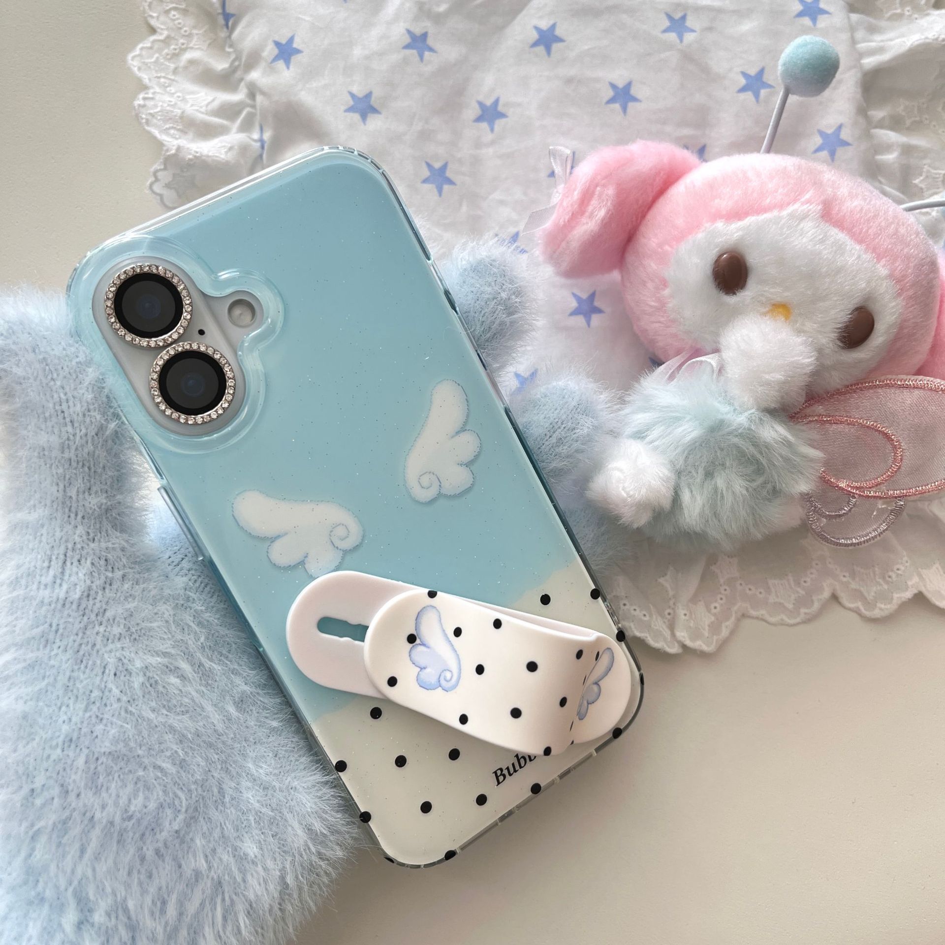 Pequeñas alas azules de lunares frescos para iPhone16 funda para teléfono móvil 15ProMax 14/13 nuevo 16P