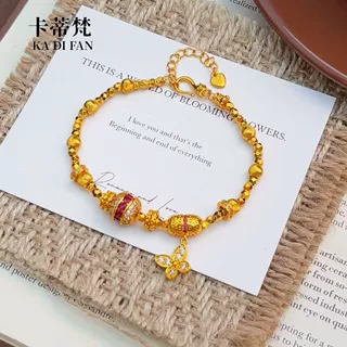 金店同款沙金饰品点钻小蝴蝶玫红钻路路通手链轻奢高级感沙金手链