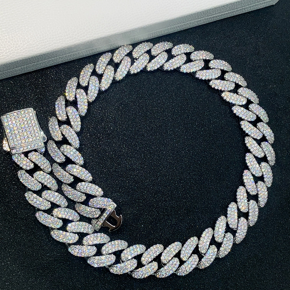 Ketting cubaanse schakel heren 18mm drie rijen diamant hip hop_voghion.com
