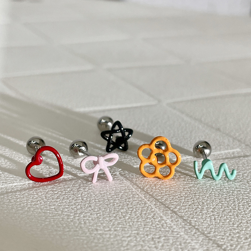 7g Weight Alloy Ear Needle Material Ear Studs Classification 1 Piece Quantity Holiday, Daily, Date Occasion Alloy Material Star, Heart Shape, Bow Knot Pattern Women's Gender Cartoon Style Style 1 Piece Cartoon Style Star Heart Shape Bow Knot Alloy Ear Studs 5