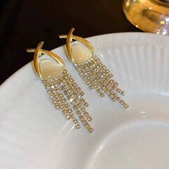 クロスフリンジイヤリング女性大衆デザイン感ネット赤ファッション気質耳飾り高級感軽贅沢ピアスn0869